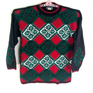 JJ Browne Christmas Sweater Womens Size 8 M Green Red BOHO Vintage Made USA